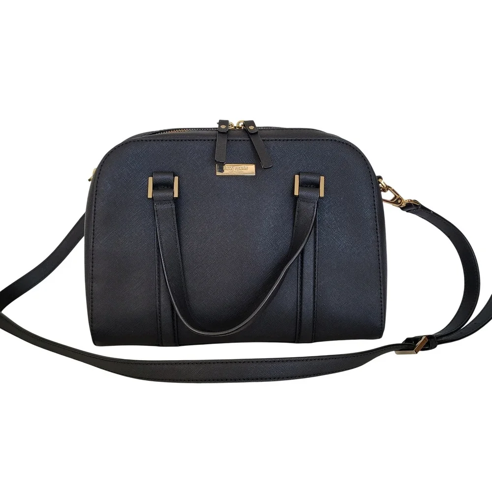 Kate Spade Black Saffiano Leather Satchel Crossbody Bag Gold Hardware Medium